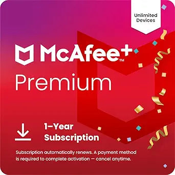McAfee+ Premium Individual Unlimited Devices 2025 | Cybersecurity Software Includes Antivirus, Secure VPN, Scam Protection, Identity Monitoring | 1-Year Subscription with Auto-Renewal | Download